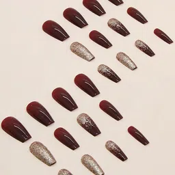 The Pink Truck Set Of 24 Reusable Artificial Nails - Red With Golden-85