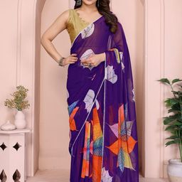 DIVASTRI Floral Poly Georgette Saree-image-55