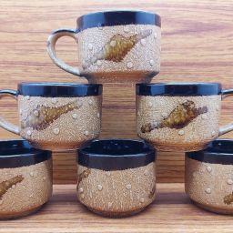 Pack of 6 Ceramic Coffee/Tea/Chai Cups Small Cup Latest Design 80ML (Brown & Multicolor)-2