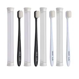 CARE CUB Set Of 4 Flat Ultra Soft Nano 10,000 Oral Toothbrush - Black & White-7