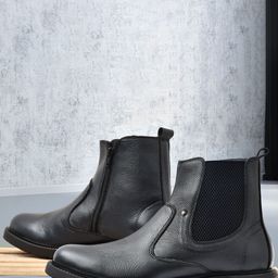 GALEX Men Textured Leather Flatforms-4
