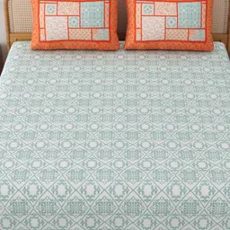 MAFATLAL Sanskriti White Printed 144 TC Pure Cotton King Bedsheet Set 2.34 m x 2.7 m-image-49