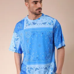 The Indian Garage Co Men Abstract Printed Round Neck Oversized T-shirt-image-9
