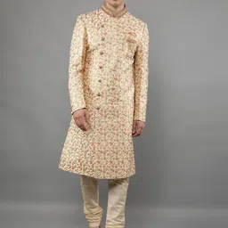 Manish Creations Men Embroidered Mandarin Collar Sherwani Set-picture-11