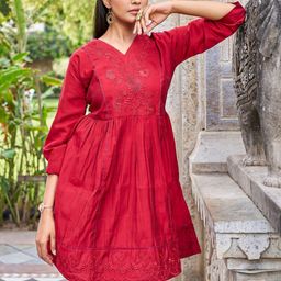 PEACH PIPER Women Floral Embroidered Silk Fit & Flare Dress-picture-34