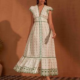 NOIB V Neck Flutter Sleeve Embroidered Maxi Dress-image-8