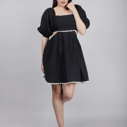 SWISHIN Striped Puff Sleeve Fit & Flare Dress-picture-13