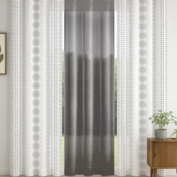 STITCHNEST Grey & White Set of 3 Sheer Door Curtain-13