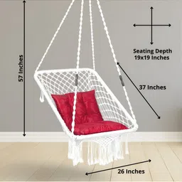 Swingzy White & Red Textured Hammock Swing With Cushion Set image 5