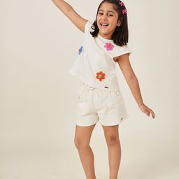 One Friday Girls Off White Crop Top with Cap Sleeve-picture-43