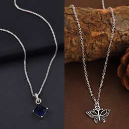 Boghra Sales Women Set Of 2 Silver-Plated Sterling Silver American Diamond Chain-38