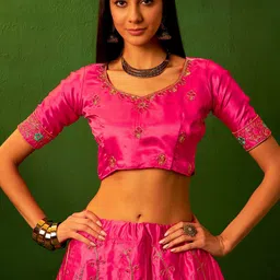 MANVAA Embellished Semi-Stitched Lehenga & Unstitched Blouse With Dupatta image 3