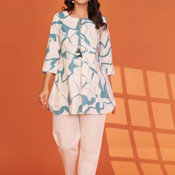 Kaftanize Abstract Printed Boat Neck Tunic With Trouser Co-Ords-picture-14
