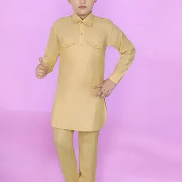 Qtsy Boys Shirt Collar Pure Cotton Pathani Kurta With Pyjamas-49