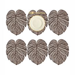 Aura Brown 6 Pieces Textured Leaf Shape Table Placemats-47