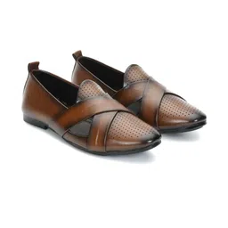 STEPHORN Men Synthetic Leather Criss-Cross Perforated Slip-On Nagra Jutti-picture-47