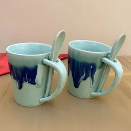 Divy Aarambh Stories Blue & Navy Blue 4 Pieces Ceramic Glossy Mugs With Spoon-image-17