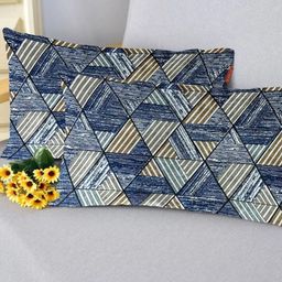 Blue Grass Blue & Brown 2 Pieces Geometric Printed Velvet Rectangle Cushion Covers-image-79