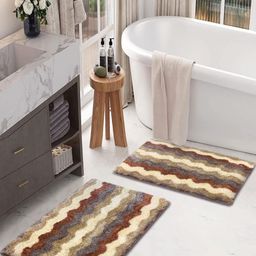 LUXEHOME INTERNATIONAL Brown & Beige 2 Pieces Textured Anti Skid Bath Rugs-image-71