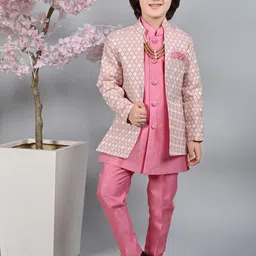 ahhaaaa Boys Embroidered Silk Sherwani Set-picture-10