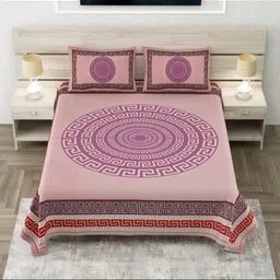 JAIPUR FABRIC Pink & Brown Geometric 180 TC King Bedsheet with 2 Pillow Covers-image-99