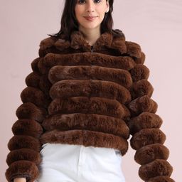 ALLWIN PAUL Women Brown Fur Lightweight Crop Jacket-picture-2