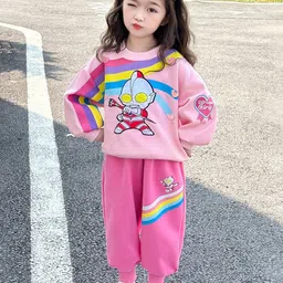 LULU & SKY Girls Graphic Printed Round Neck Pure Cotton Sweatshirt With Joggers-image-89