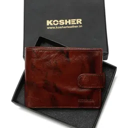 Kosher Men Textured Leather Button Two Fold Wallet image 4