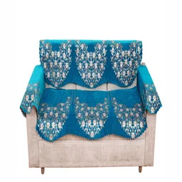 Fashion Throw Turquoise Blue & White Printed Jacquard 4 Piece Sofa Cover With Arms-image-83