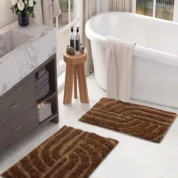 LUXEHOME INTERNATIONAL Scotland Maze Brown 2 Pieces Textured Microfiber Anti Skid Bath Rug-image-55