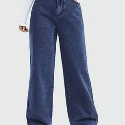 Crazeis Women Comfort Relaxed Fit High-Rise Light Fade Acid Wash Stretchable Jeans-picture-1