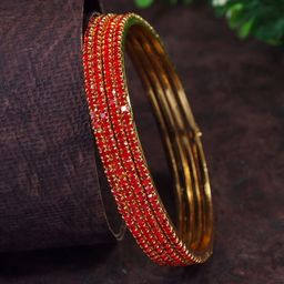 SGA FASHION Set Of 4 Gold-Plated American Diamond Stones Studded Bangles-49