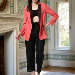 Zima Leto Women's Blazer With Sequin Lapel & Contrast Pant Co-Ords-picture-3