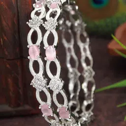 SGA FASHION Set Of 2 Silver-Plated American Diamond Studded Bangles-10