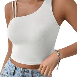 classy fashion One Shoulder Cotton Crop Top-image-36