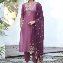 ZIRVI Women Embroidered Sequinned Kurta with Trousers & Dupatta-picture-48