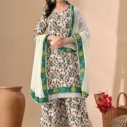 Jaipuri Fashionista Women Floral Printed Regular Kurta with Sharara & With Dupatta-13