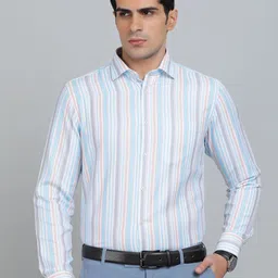 Greenfibre Men Slim Fit Spread Collar Multi Striped Cotton Formal Shirt-image-25
