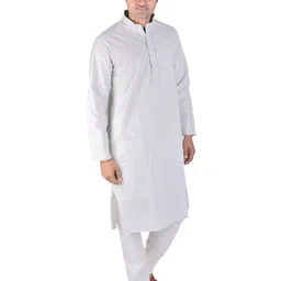 Exotic India Men Pure Cotton Kurta Pajama With Embroidery On Neck And Woven-picture-36