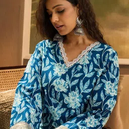 Sangria Floral Printed 100% Cotton Straight Kurta-57