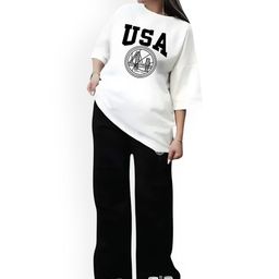 My Swag Printed Round Neck Pure Cotton Loose Fit T-Shirt With Trousers-19