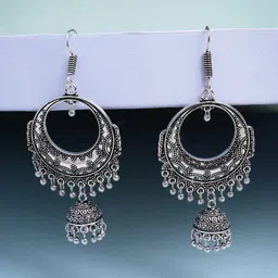 NVR Women Unique Silver Plated German Silver Jhumka Earrings-17