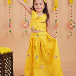 UNBIND Girls Embroidered Thread Work Ready to Wear Lehenga &-10