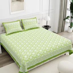 SWITCHON Green & White Ethnic Motifs Cotton 180 TC Bedsheet Set -2.54 m X 2.7432 m-image-17
