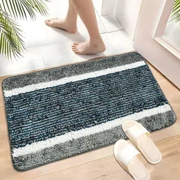 Aura Grey & White Self-Design Anti-Skid Microfiber Doormats-11