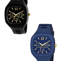 SWADESI STUFF Unisex Pack Of 2 Dial & Straps Analogue Watch 131 BLACK BLUE 90-picture-29