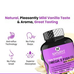 NATURYZ Triple Omega 3 Fish Oil 2500mg Softgels With Vitamin D3 - 60 Softgels image 2