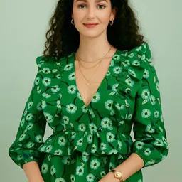 Mast & Harbour Women Abstract Printed V-Neck Ruffles Peplum Regular Top-picture-6