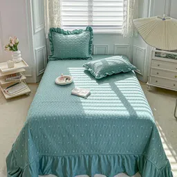JC HOME Green Star & Moon Printed 162 TC Double Superking Bed Cover & 2 Pillow Covers-image-50