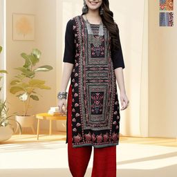 HERE&NOW Women Pack of-3 Ethnic Motif Printed Crepe Kurta-image-98